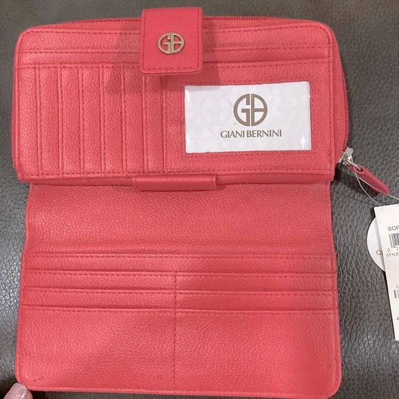 NWT MSRP$65 GIANI BERNINI Softy Core Leather All In One Wallet Coral Pink - Picture 4 of 5